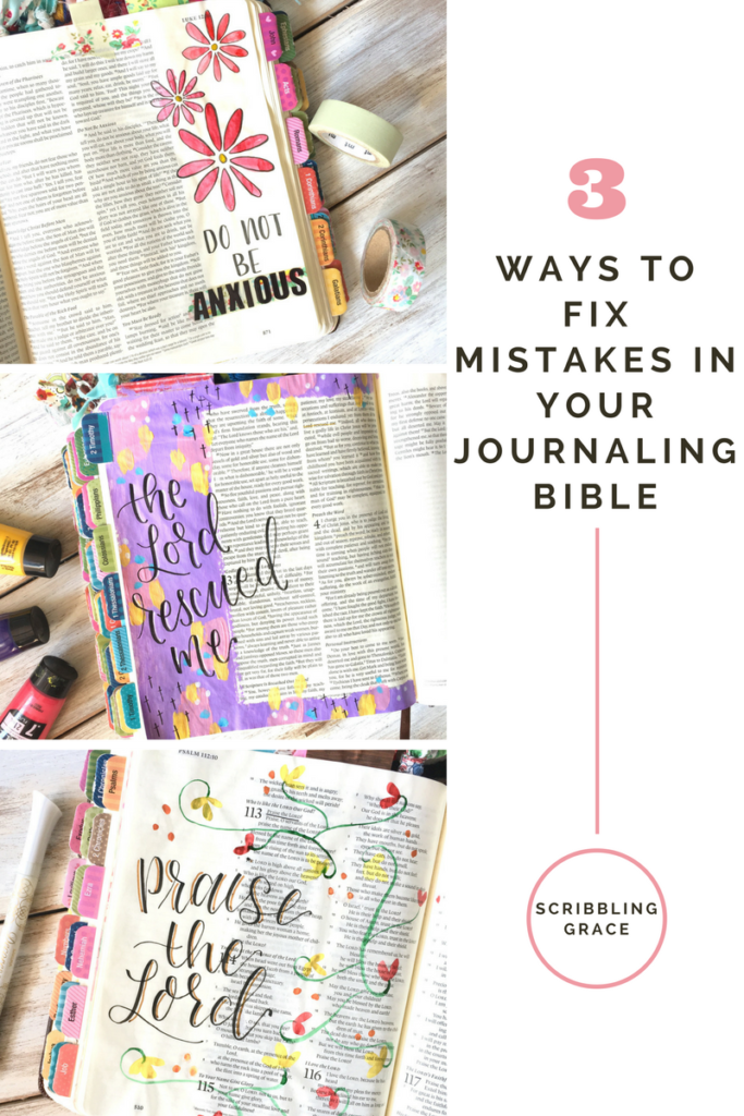 We all makes mistakes! when it comes to bible journaling we are no different! However, there are a few ways to fix the inevitable mistakes we will make in our journaling bible! Here are 3 great ways to fix common errors! 