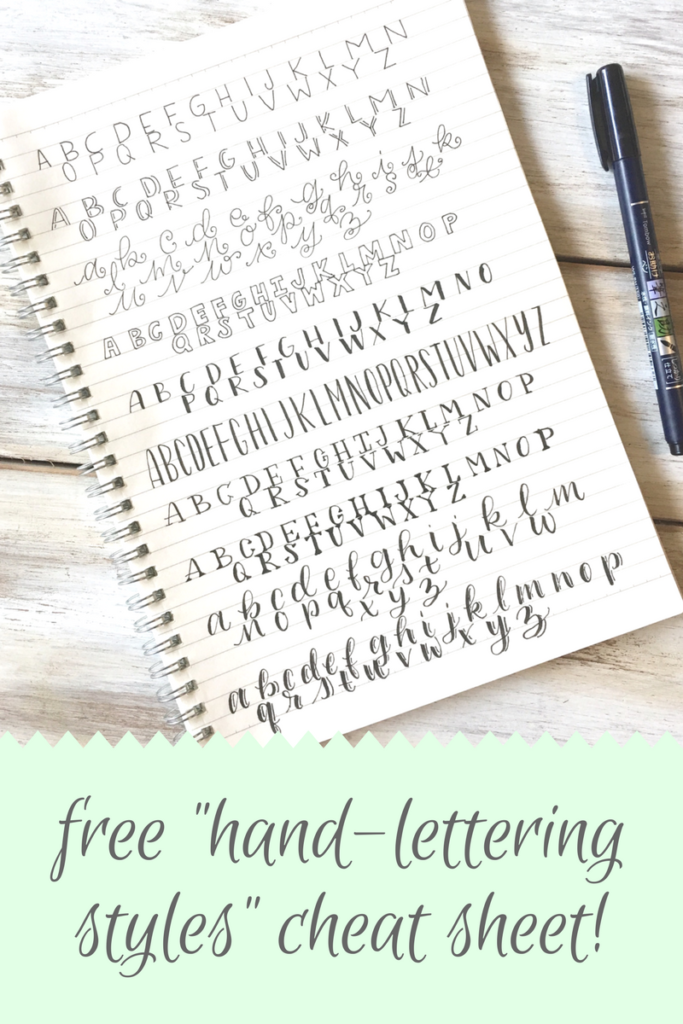 Get your free hand-lettering styles cheat sheet! Trying to think of different hand-lettering styles to use can be hard! Here are 10 easy styles that anyone can do! 