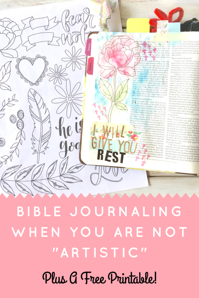 Get your free Bible Journaling Elements Printable! Anyone can do Bible journaling! Even if you are not an "artistic" person! Here are four ways that even the un-artistic can create a beautiful journaling bible page!