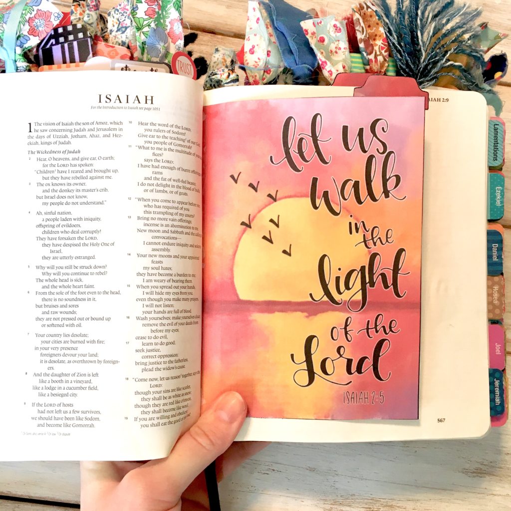 Tip-ins are an easy and quick way to add extra space and pieces of art into your bible journaling. This free printable is a great place to start. Just cut them out and adhere them with tape or glue! 