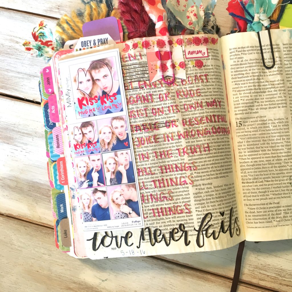 Tip-ins are an easy and quick way to add extra space and pieces of art into your bible journaling. This free printable is a great place to start. Just cut them out and adhere them with tape or glue! 