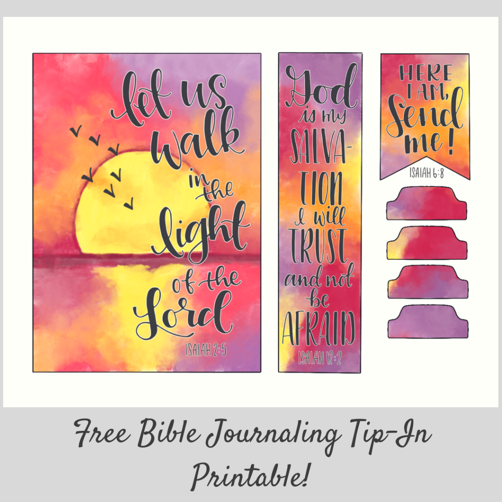 Tip-ins are an easy and quick way to add extra space and pieces of art into your bible journaling. This free printable is a great place to start. Just cut them out and adhere them with tape or glue! 