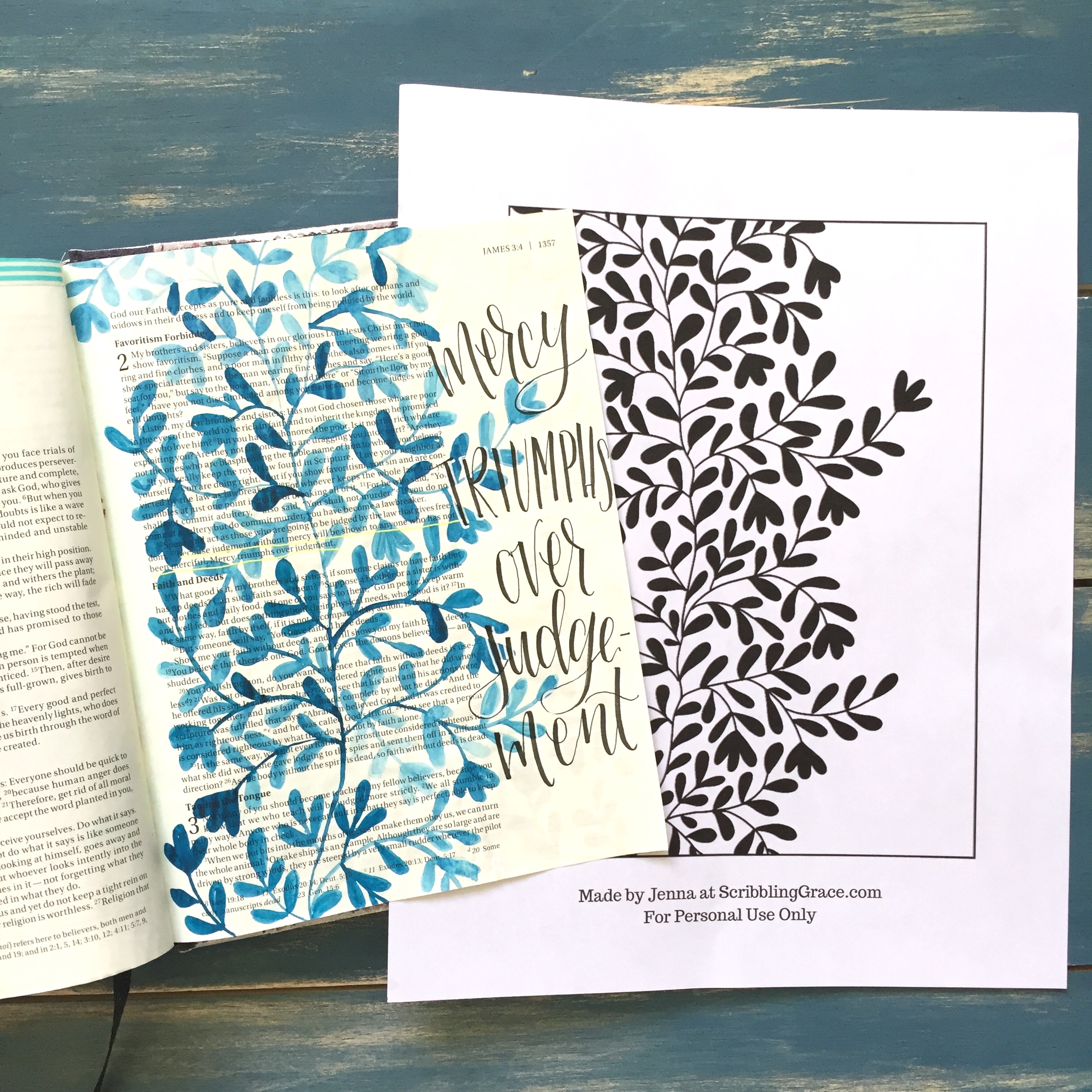 Scribbling Grace blue vines tutorial plus free printable