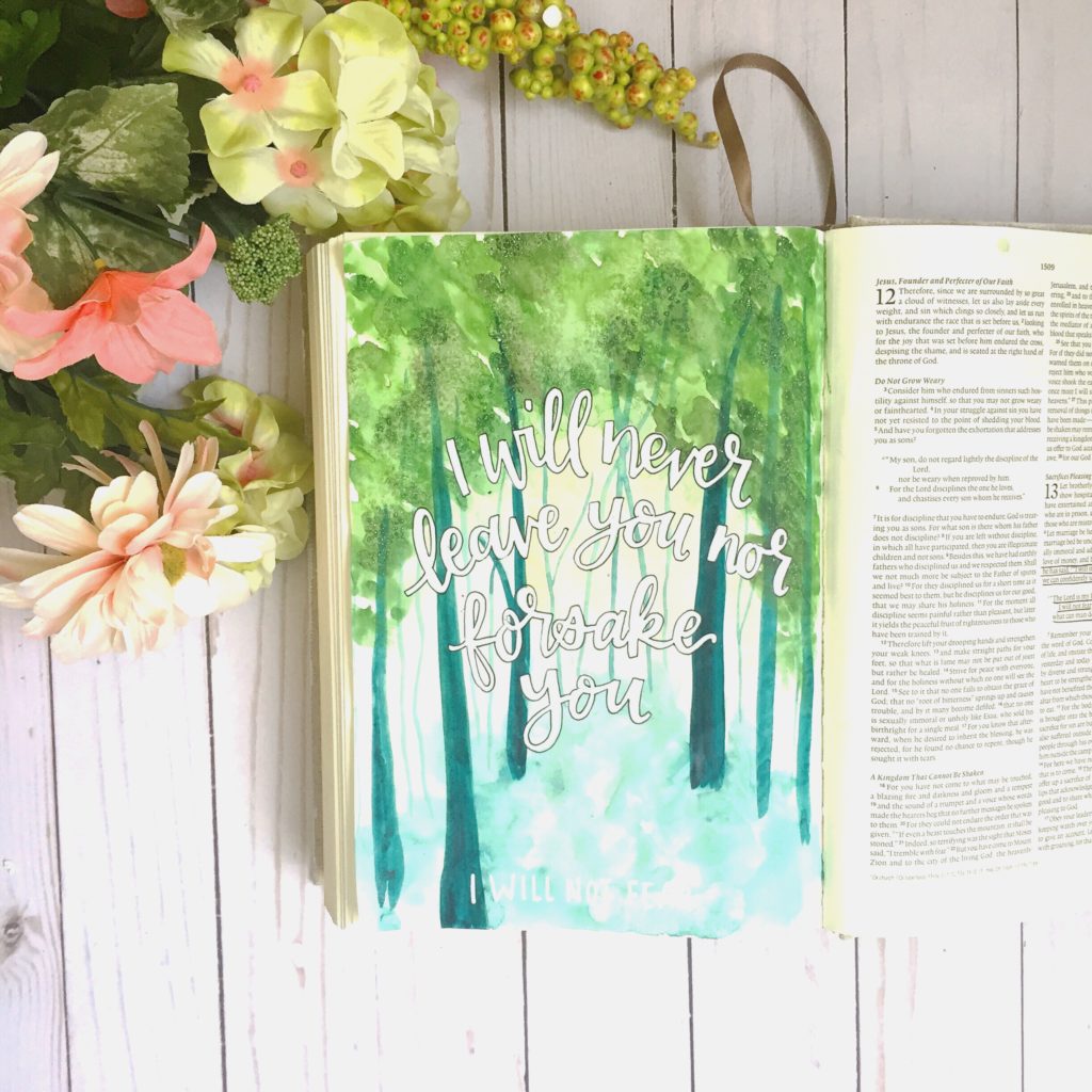 Easy watercolor forest bible journaling tutorial- with free printable!