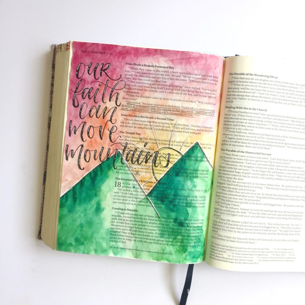scribbling grace bible journaling with me- mountains landscape watercolor
