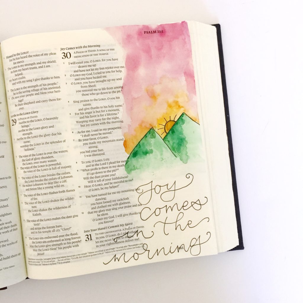 scribbling grace bible journaling with me- mountains landscape watercolor