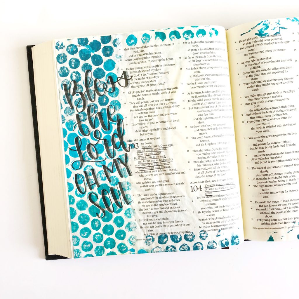 Bible journaling with household objects, plastic wrap
