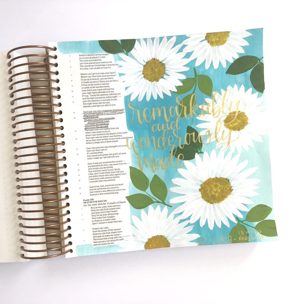 painting and easy acrylic daisy, bible journaling