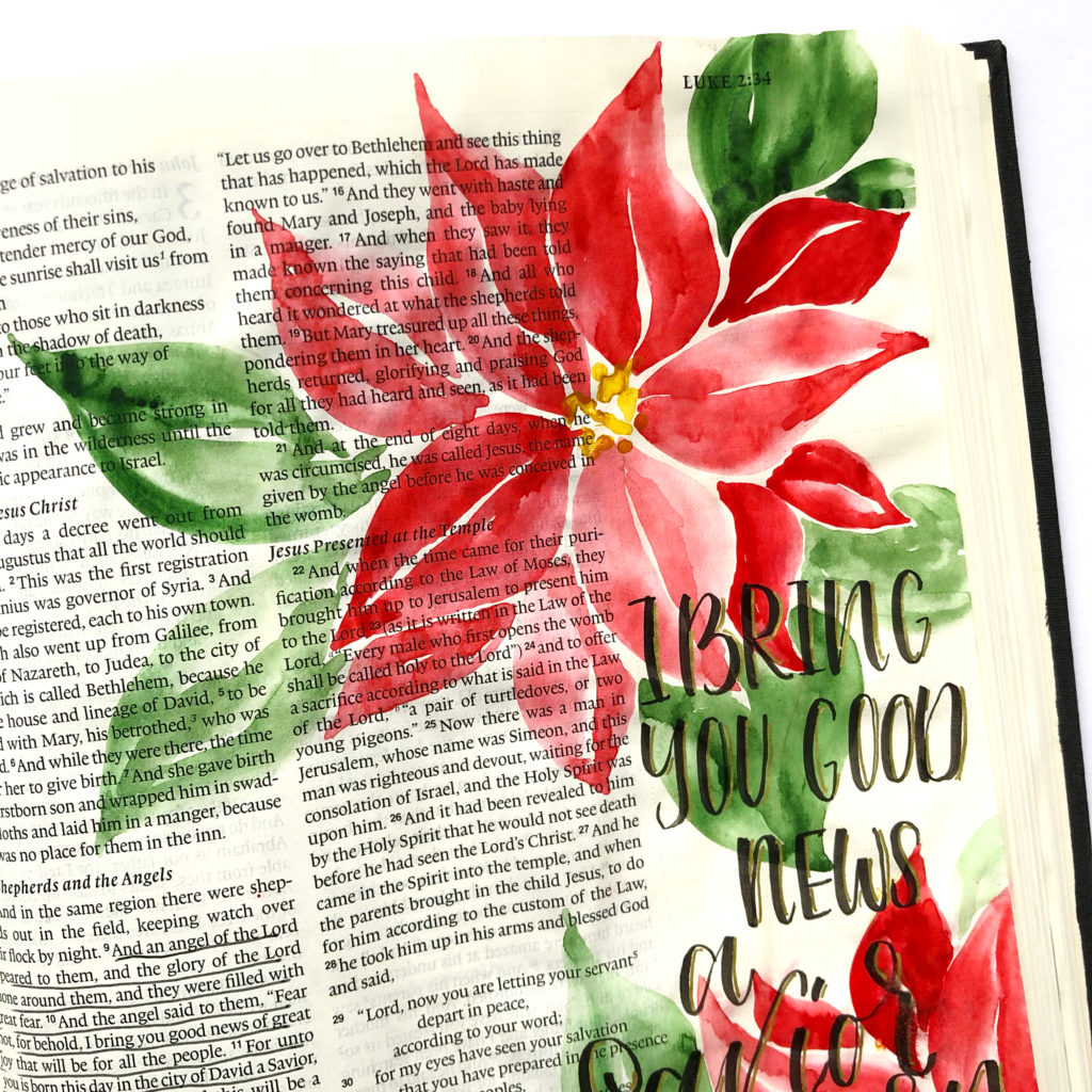 bible journaling painted poinsettia