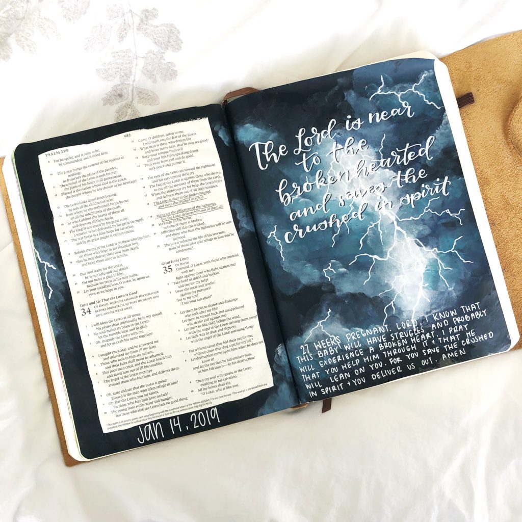 scribbling grace, acrylic lightning storm Bible journaling page