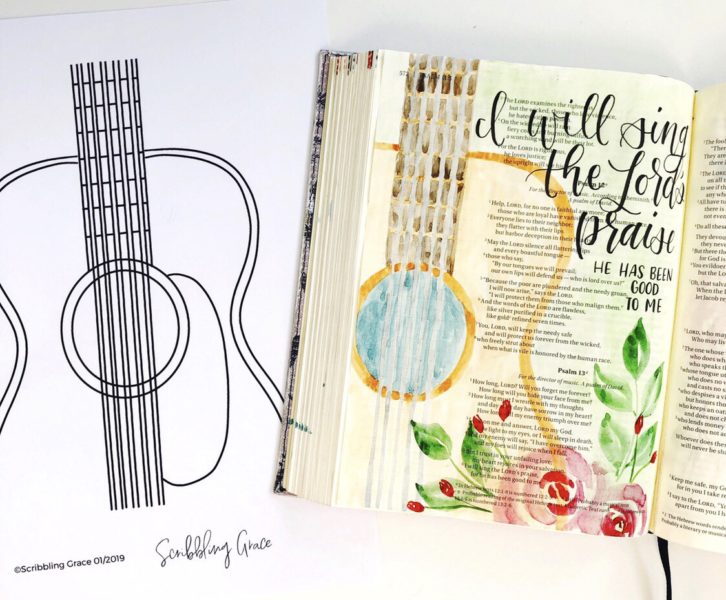 bible journaling tutorial, painted guitar, free printable