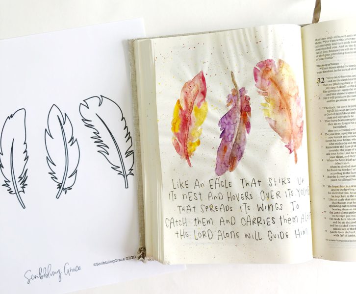 Scribbling Grace Bible Journaling Tutorial- How To Paint Watercolor Feathers