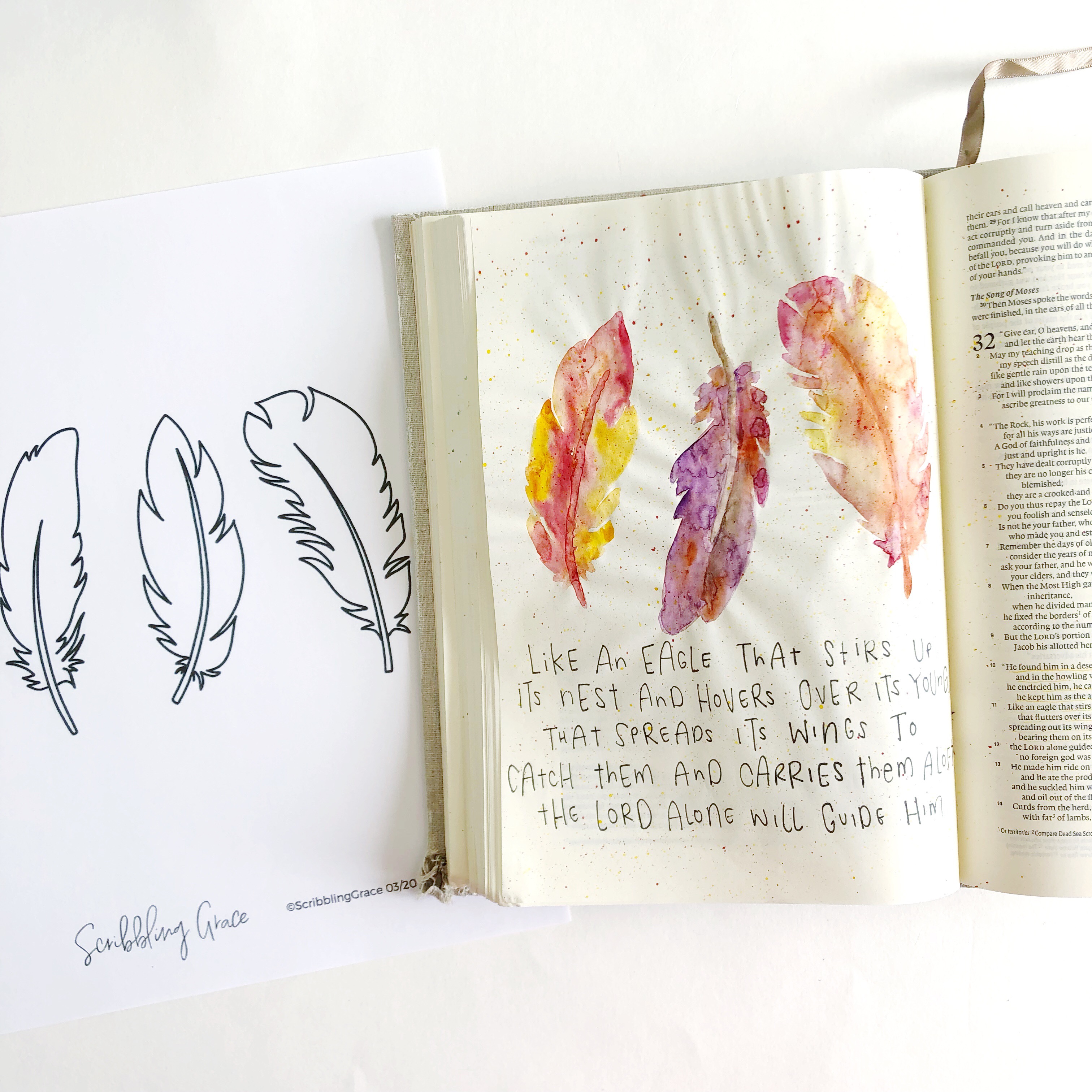 Watercolor Feathers- Bible Journaling With Me- Plus A Free Printable ...