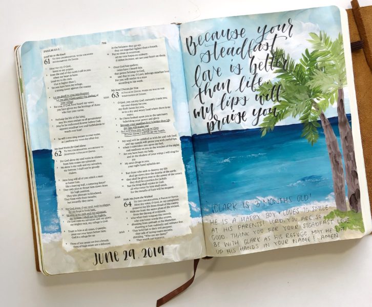Scribbling Grace Bible Journaling Tutorial- How To Paint An Ocean Scene With Acrylic Paints In Your Bible