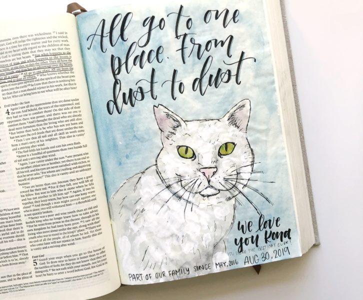 Scribbling Grace Bible Journaling With Me Tutorial. Painted Cat With Watercolor. Tribute To My Kitty, Kona.