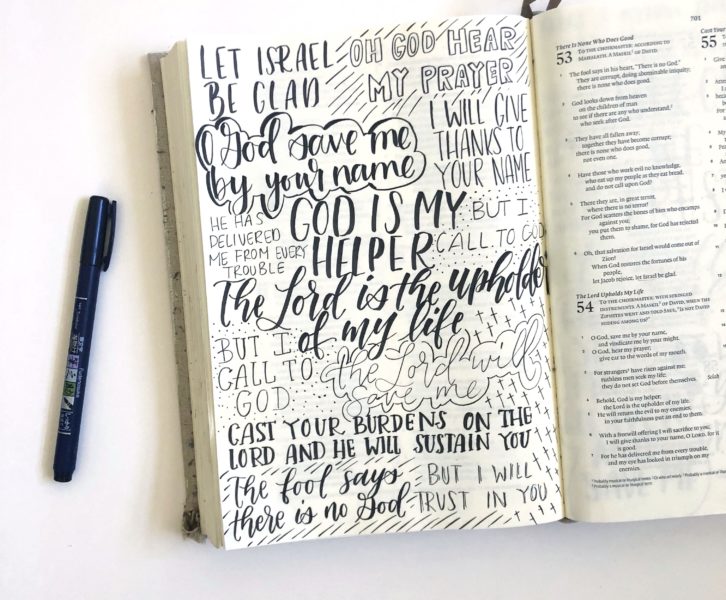 Bible Journaling with Scribbling Grace. All hand-lettering Bible journaling page