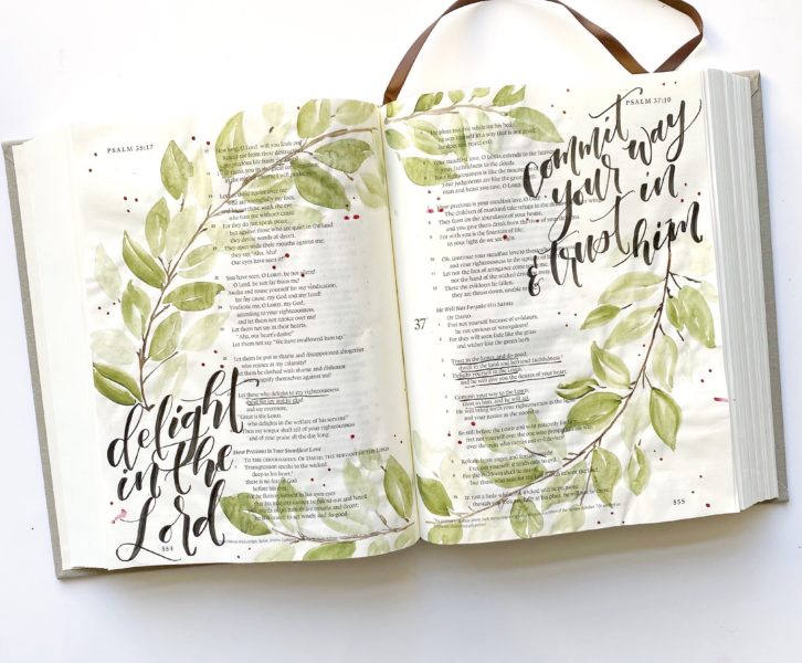 Watercolor Branches Leaves Bible Journaling Tutorial By Scribbling Grace Psalm 37:3-5 Psalm 35:27