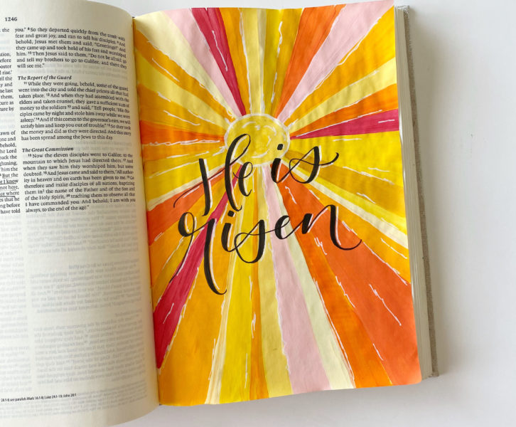 Painting An Easy Abstract Sun. Easter Bible Journaling Tutorial By Scribbling Grace. Matthew 28:6