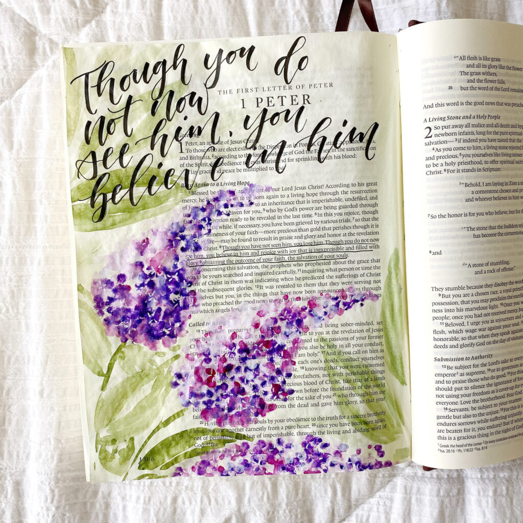 Painting Easy Lilacs With Q-Tips- Bible Journaling With Scribbling Grace- 1 Peter 8-9