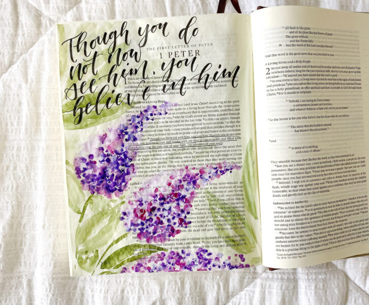 Painting Easy Lilacs With Q-Tips- Bible Journaling With Scribbling Grace- 1 Peter 8-9