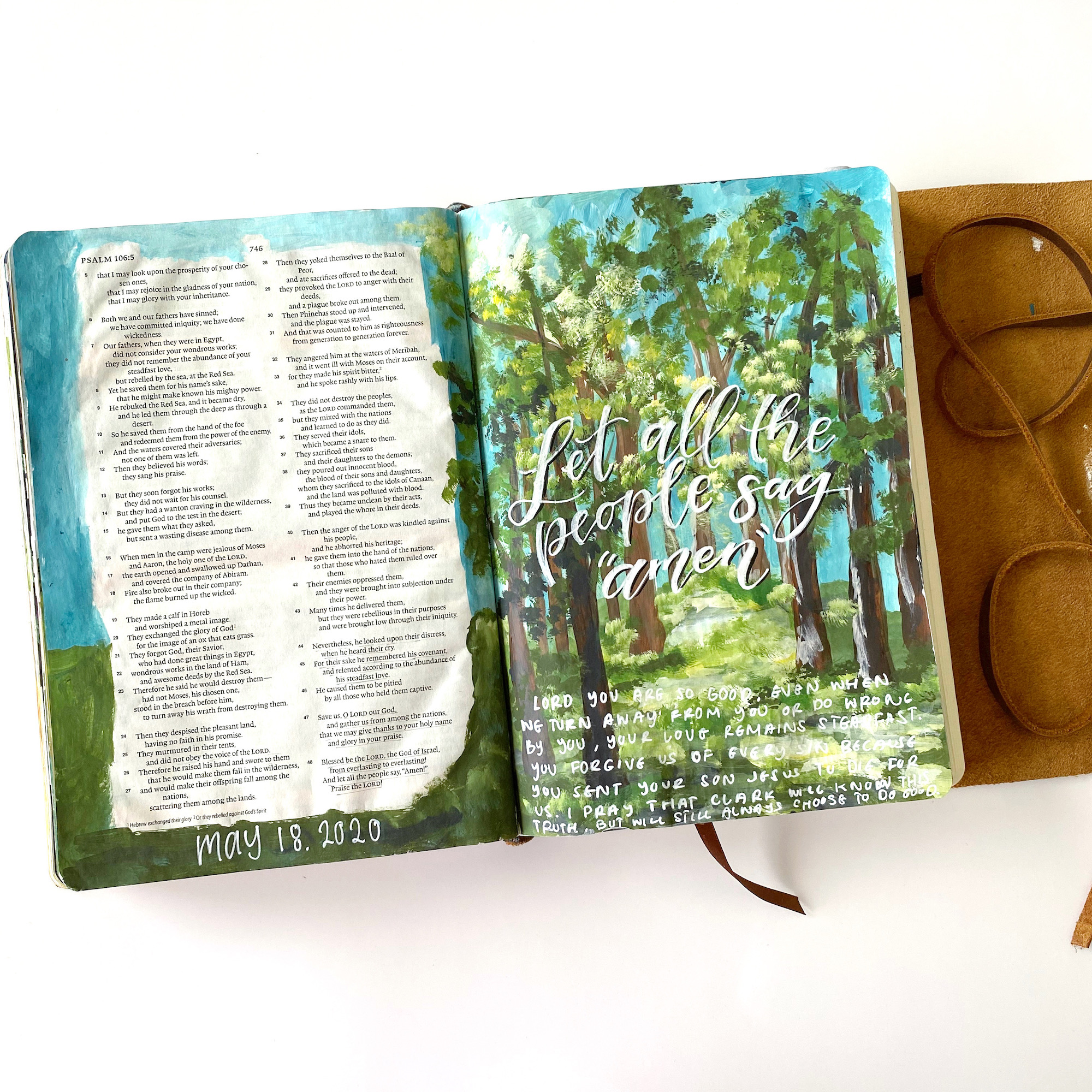 Acrylic Forest Bible Journaling Tutorial By Scribbling Grace- With Free Printable. Psalm 106:48