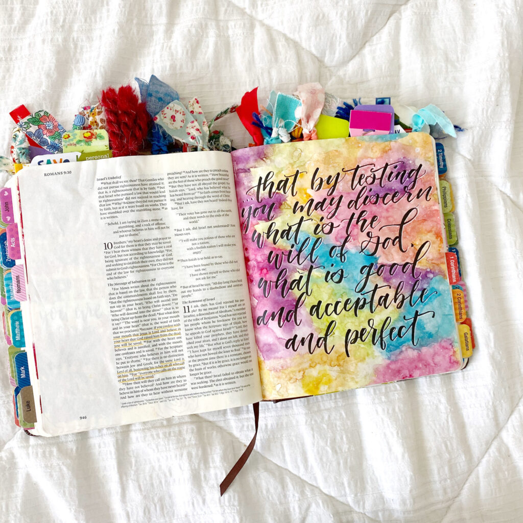 How to create a Bible journaling tip-in. Tomoe River paper and watercolors. Tutorial by Scribbling Grace
