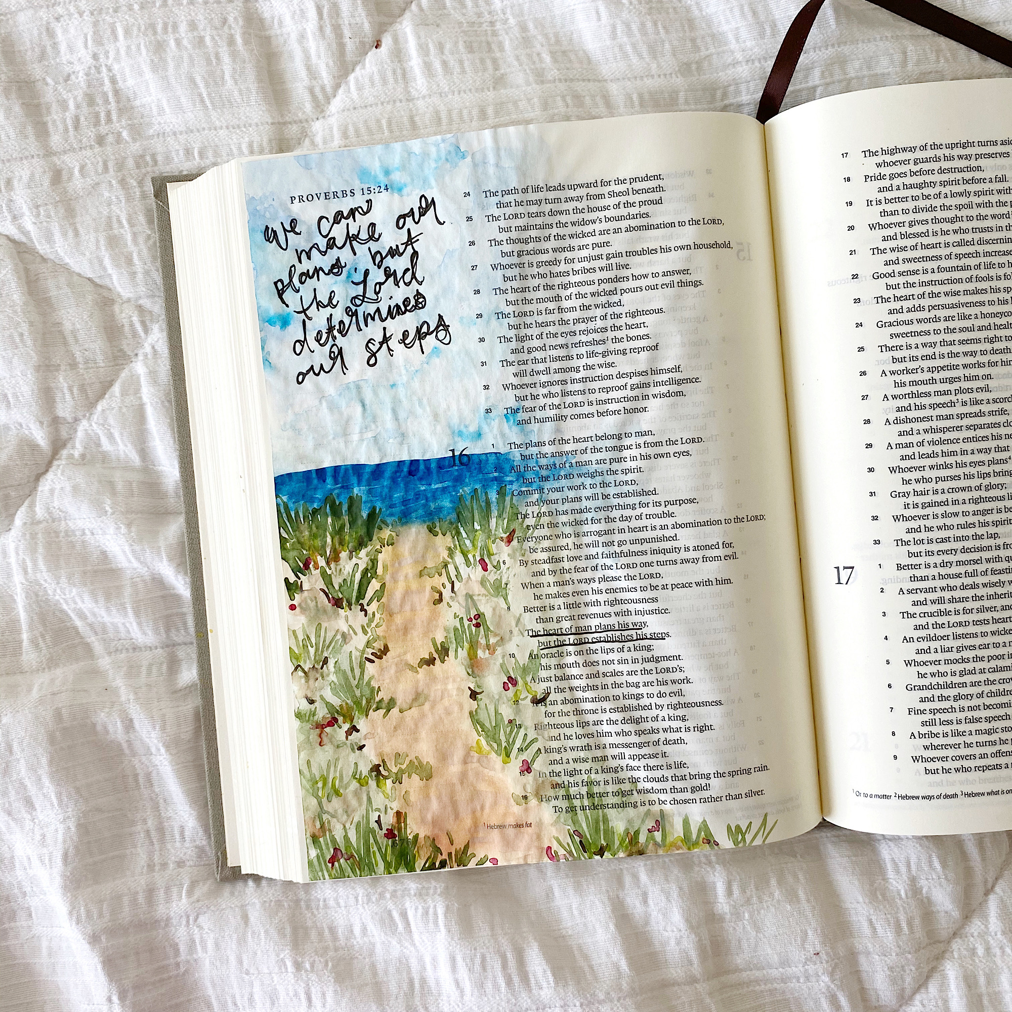 Painting A Pathway/ Walkway To The Beach- Bible Journaling With Me. Proverbs 16:9