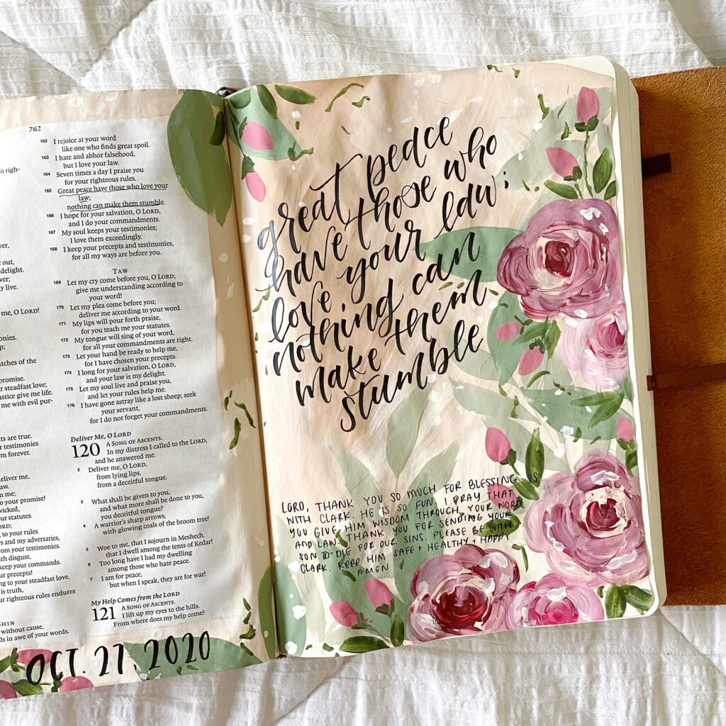 Acrylic Floral Bible Journaling Painting Tutorial By Scribbling Grace. 