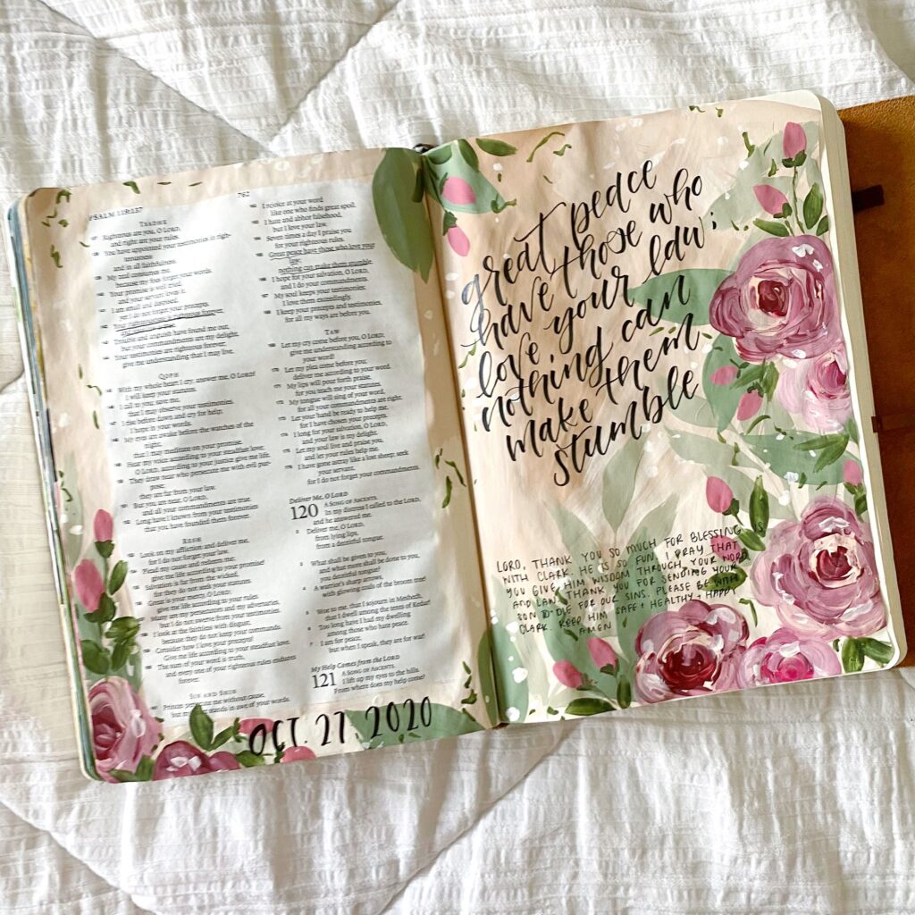 Acrylic Floral Bible Journaling Painting Tutorial By Scribbling Grace.