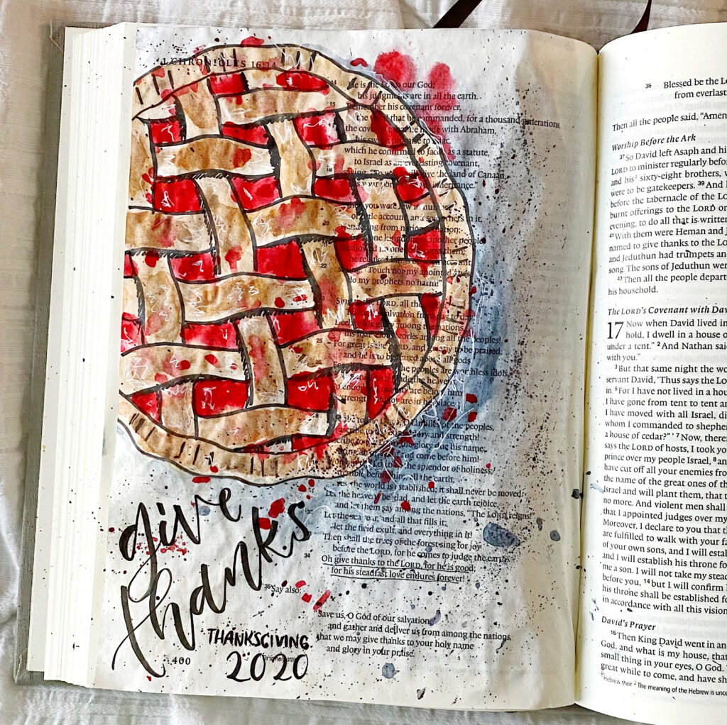 Scribbling Grace, Thanksgiving Pie Bible Journaling. With Free Printable