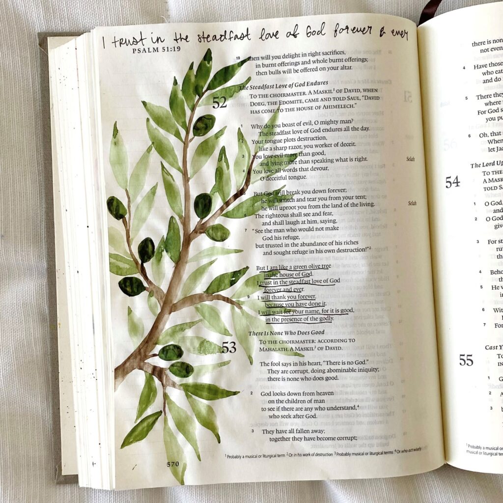 Scribbling Grace olive branch bible journaling tutorial with a free printable