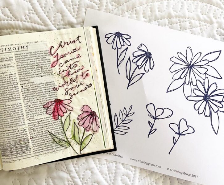 Simple floral sketch free printable by Scribbling Grace. Bible journaling freebie